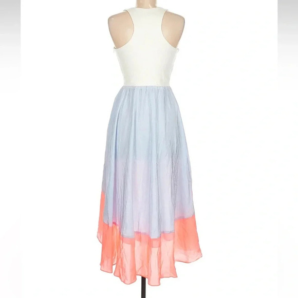 Anthropologie Hutch Blue Coral Color Block High Low Midi Dress Size Med Petite - Picture 3 of 6